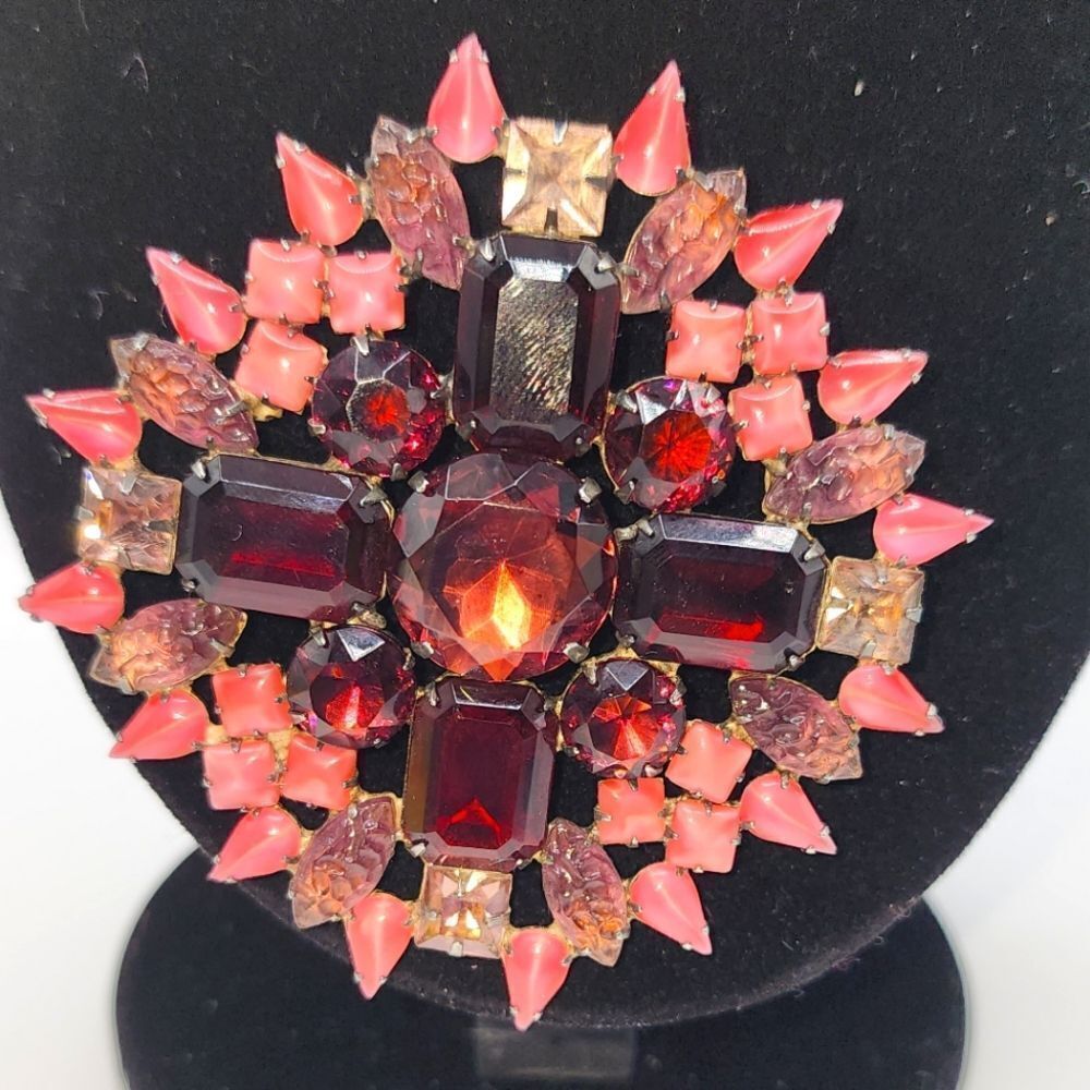 Kenneth Jay Lane Pink and Garnet Crystal Starburst Brooch